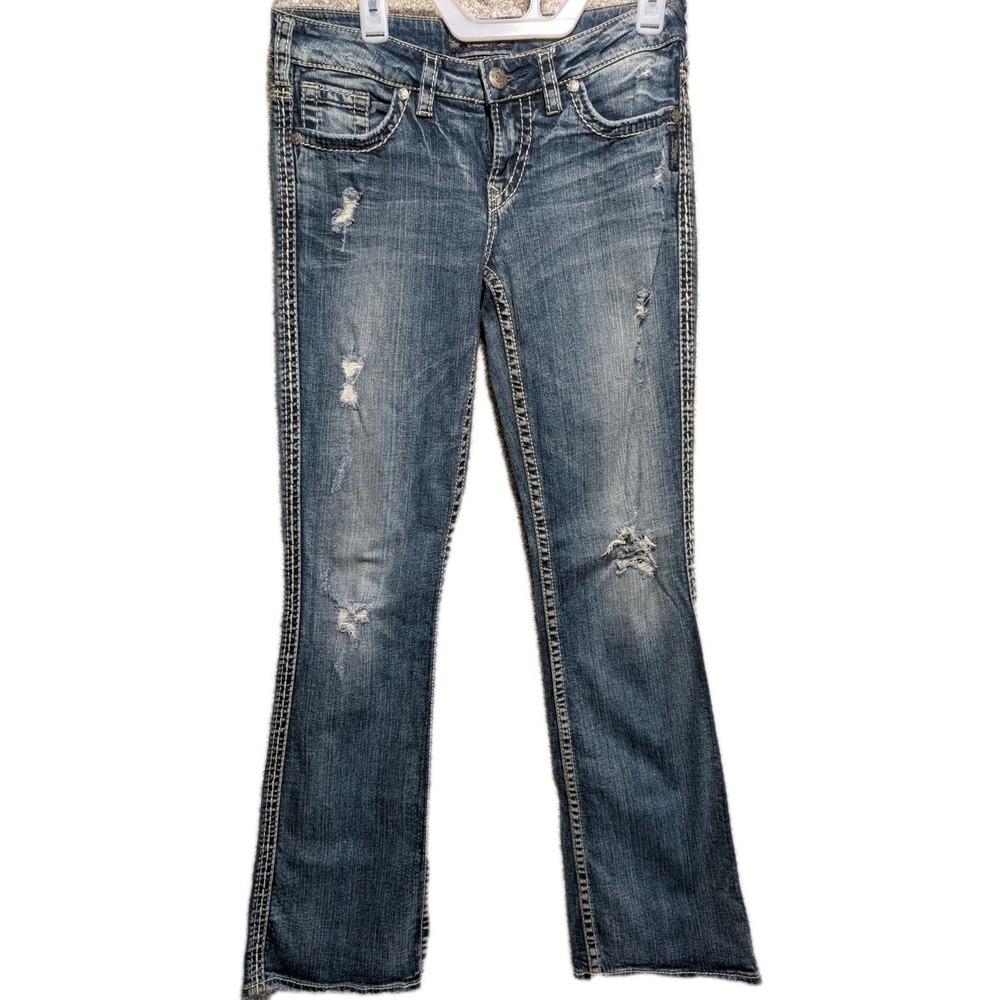 Silver Jeans Womens 29x33 Blue Medium Wash Aiko Bootcut Low Rise Studded